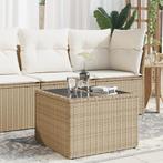 vidaXL Tuintafel met glazen blad 55x55x37 cm poly rattan, Verzenden, Nieuw