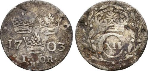 1 Öre 1703 Schweden: Karl Xii, 1697-1718:, Postzegels en Munten, Munten | Europa | Niet-Euromunten, Verzenden