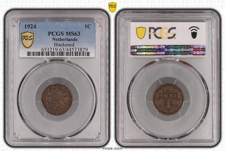 Koningin Wilhelmina 1 cent 1924 MS63 Blackened PCGS, Postzegels en Munten, Munten | Nederland, Losse munt, 1 cent, Koningin Wilhelmina