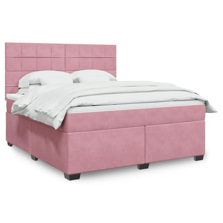 vidaXL Boxspring met matras fluweel roze 180x200 cm, Huis en Inrichting, Slaapkamer | Bedden, 80 cm, 200 cm, Eenpersoons, Nieuw