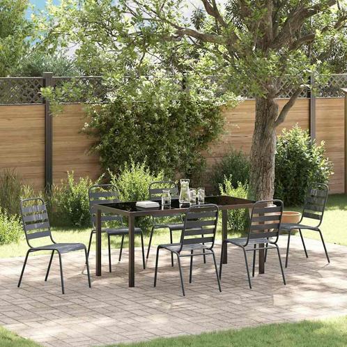vidaXL Tuin Eetset 7 pcs Donkergrijs Staal, Tuin en Terras, Tuinsets en Loungesets, Nieuw, Verzenden