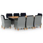 vidaXL 9-delige Tuinset met kussens poly rattan lichtgrijs, Nieuw, 8 zitplaatsen, Tuinset, Verzenden