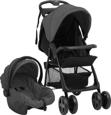 vidaXL - Kinderwagen - 3-in-1 - staal - donkergrijs - en - beschikbaar voor biedingen