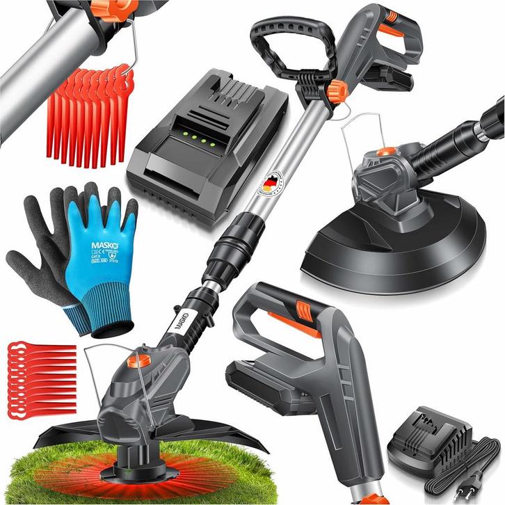 MASKO® Grastrimmer op accu - Bosmaaier - Grijs, Huis en Inrichting, Woonaccessoires | Overige, Zo goed als nieuw, Verzenden