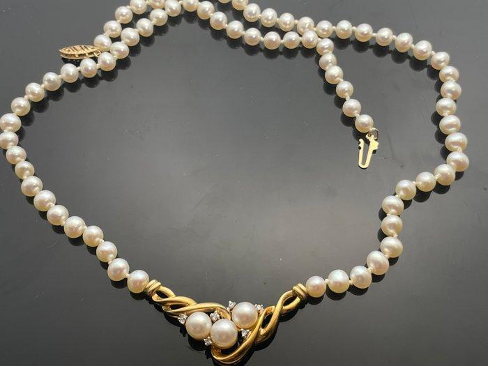 Halsketting - 10 kt. Geel goud Parel - Diamant, Sieraden, Tassen en Uiterlijk, Kettingen