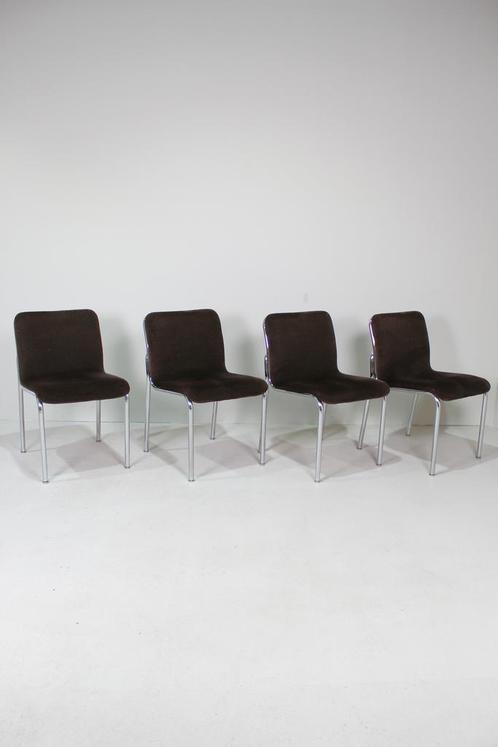 Vintage design eetkamerstoelen - TECTA jaren 70, Huis en Inrichting, Stoelen, Vier, Bruin, Gebruikt, Metaal, Stof
