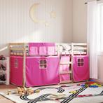 vidaXL Stapelbed met gordijnen 90x190 cm grenenhout roze, 90 cm, Eenpersoons, Verzenden, Nieuw