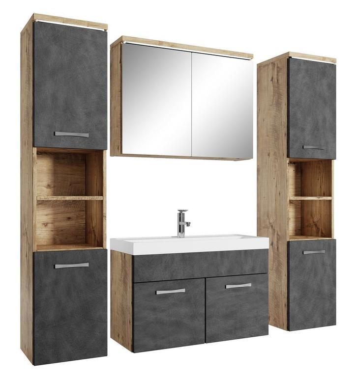 Badkamermeubel Set Paso XL 80 x 40 cm Kastanje Grijs, Huis en Inrichting, Badkamer | Badkamermeubels, Nieuw, Wastafelkast, Verzenden