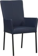 Blauwe leren moderne eetkamerstoel - poot vierkant zwart - T, Huis en Inrichting, Stoelen, Overige kleuren, Nieuw, Leer, Ophalen of Verzenden