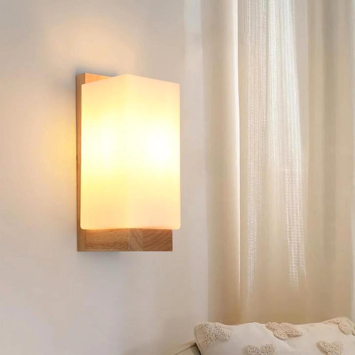 Houten Wandlamp E27 Minimalistisch met Glazen Kap, Huis en Inrichting, Lampen | Wandlampen, Nieuw, Verzenden
