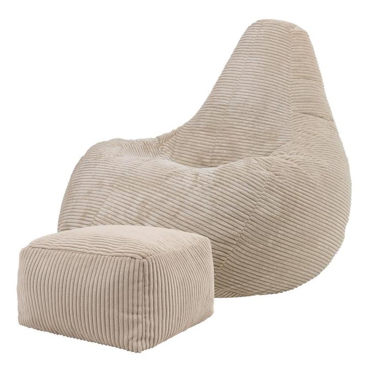 Cloudy Cord Zitzak Stoel + Poef - Beige, Huis en Inrichting, Zitzakken, Verzenden