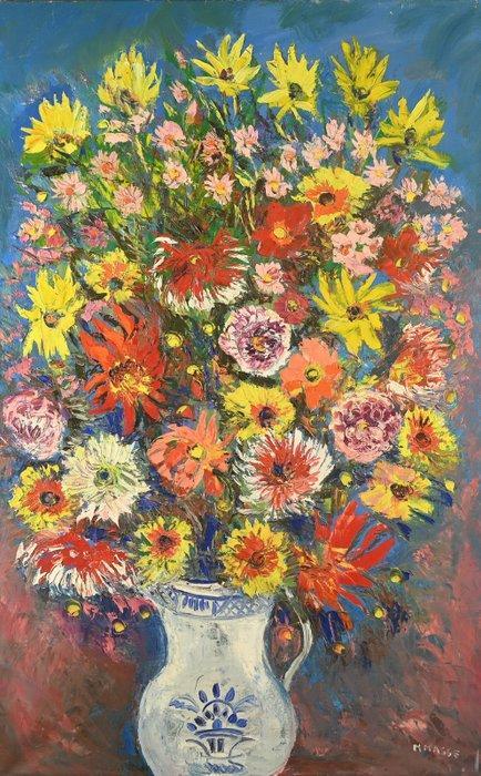 Micheline Masse (1932-2017) - Bouquet de fleurs dans un, Antiek en Kunst, Kunst | Schilderijen | Klassiek