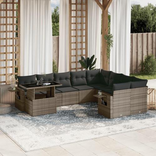 vidaXL 10-delige Loungeset met kussens poly rattan grijs, Tuin en Terras, Tuinsets en Loungesets, Loungeset, Nieuw, Rotan, Verzenden