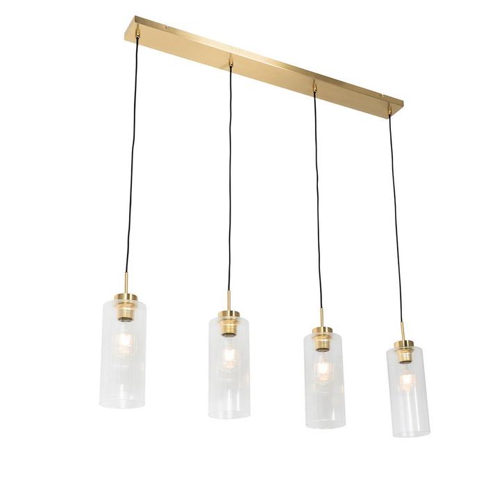 Art Deco hanglamp goud met glas 4-lichts - Laura, Huis en Inrichting, Lampen | Hanglampen, Nieuw, Glas, 75 cm of meer