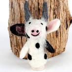 Vilten Vingerpoppetje Koe met Grijze Hoorns - Wit/Zwart - 13, Ophalen of Verzenden, Nieuw