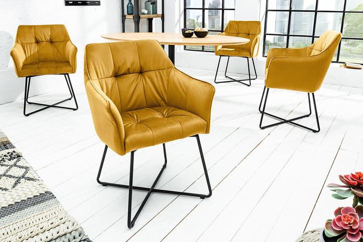 Exclusief design stoel LOFT fluweel mosterdgeel met, Huis en Inrichting, Fauteuils, Ophalen of Verzenden