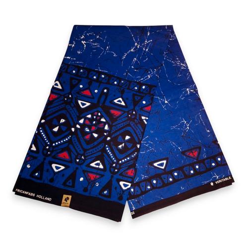 Afrikaanse print stof - Blauwe Kampala - 100% katoen, Hobby en Vrije tijd, Stoffen en Lappen, Nieuw, Ophalen of Verzenden