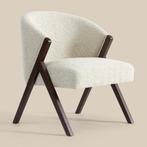 *WOONWINKEL* Beige Fauteuil Met Walnoot Hout, Huis en Inrichting, Fauteuils, Verzenden, Nieuw, Stof