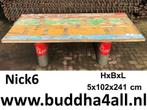 Tafelblad van gerecycled hout - blank en gekleurd teakhout