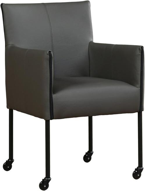 Donkergrijze leren moderne kuipstoel - poot rond zwart met w, Huis en Inrichting, Stoelen, Eén, Overige kleuren, Nieuw, Leer, Ophalen of Verzenden