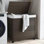 vidaXL Wasmand op wielen 60x35x60,5 cm rattan donkerbruin, Tuin en Terras, Droogmolens en Wasrekken, Verzenden, Nieuw