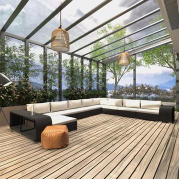 vidaXL 11-delige Loungeset met kussens poly rattan zwart beschikbaar voor biedingen