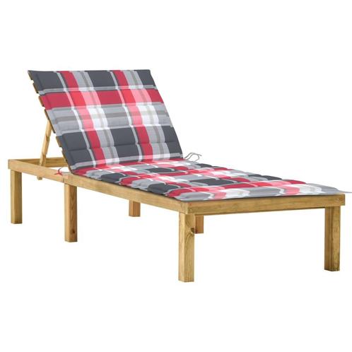 vidaXL Ligbed met rood geruit kussen geïmpregneerd, Tuin en Terras, Ligbedden, Nieuw, Verzenden