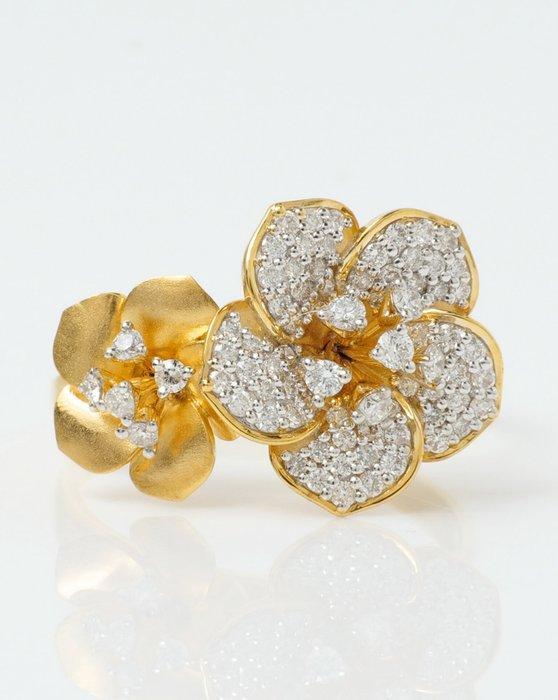 Statement ring - 14 karaat Geel goud - 0.55ct. tw. Diamant, Sieraden, Tassen en Uiterlijk, Antieke sieraden