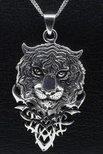 Zilveren Tijgerkop gothic gezwart ketting hanger, Verzenden, Nieuw