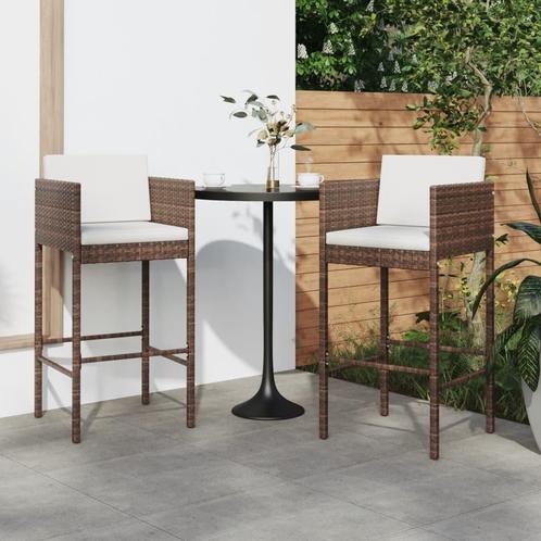 vidaXL Barkrukken 2 st met kussens poly rattan bruin, Tuin en Terras, Tuinstoelen, Nieuw, Verzenden
