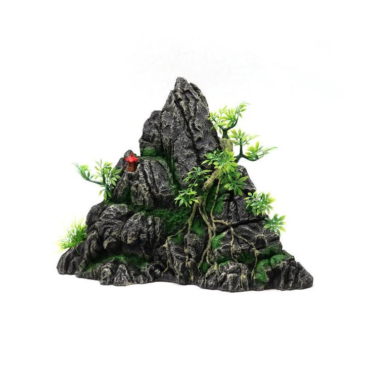 Puntige rots met begroeiing en tempel OS-300 - aquarium deco, Dieren en Toebehoren, Vissen | Aquaria en Toebehoren, Sierelement