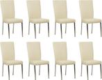 Set van 8 Crème leren moderne eetkamerstoelen - poot vierkan, Nieuw, Leer, Ophalen of Verzenden, Modern