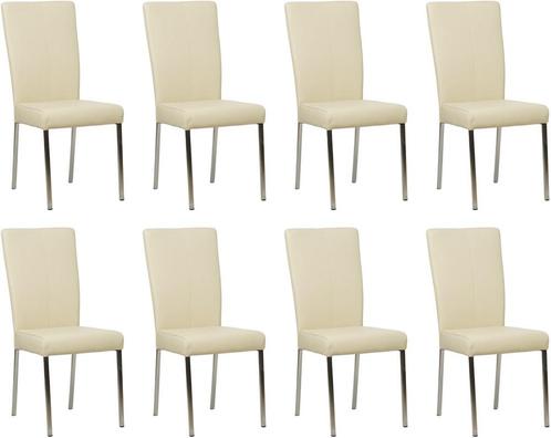 Set van 8 Crème leren moderne eetkamerstoelen - poot vierkan, Huis en Inrichting, Stoelen, Vijf, Zes of meer stoelen, Nieuw, Leer