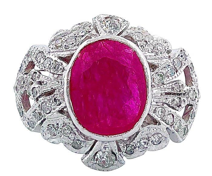 Ring Platina Robijn - Diamant, Sieraden, Tassen en Uiterlijk, Ringen