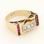 Ring - 18 karaat Geel goud Diamant (Natuurlijk) - Robijn, Sieraden, Tassen en Uiterlijk, Ringen, Nieuw