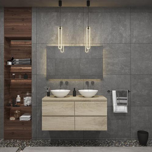 Badkamermeubelset Gliss Zeus 120 cm Licht Grijs Eiken Met, Doe-het-zelf en Verbouw, Sanitair, Bad, Nieuw, Ophalen of Verzenden