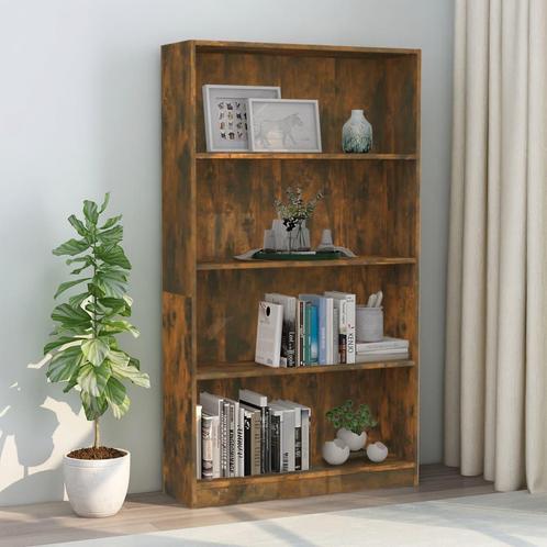 vidaXL Boekenkast 4-laags 80x24x142 cm bewerkt hout gerookt, Huis en Inrichting, Kasten | Boekenkasten, Minder dan 25 cm, Nieuw