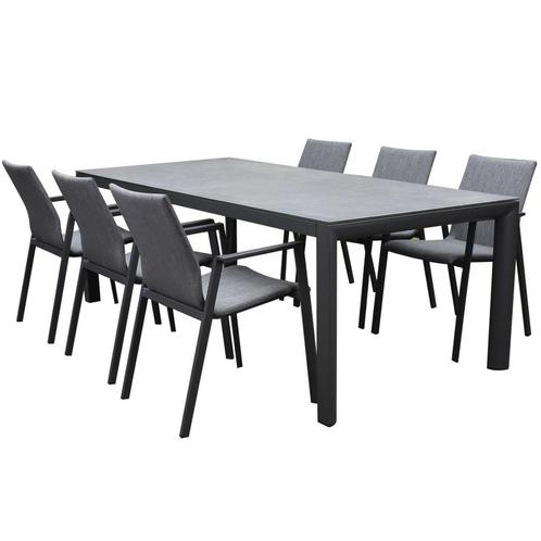 Nancy Angora dining tuinset 220x100xH74,5 7 delig aluminium, Tuin en Terras, Tuinsets en Loungesets, Nieuw, Ophalen of Verzenden