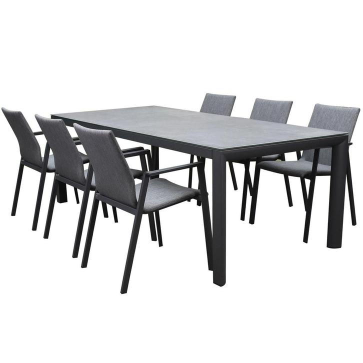 Nancy Angora dining tuinset 220x100xH74,5 7 delig aluminium, Tuin en Terras, Tuinsets en Loungesets, Nieuw, Ophalen of Verzenden