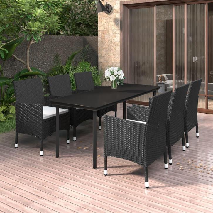 vidaXL 7-delige Tuinset met kussens poly rattan en glas, Tuin en Terras, Tuinsets en Loungesets, Tuinset, Nieuw, 6 zitplaatsen