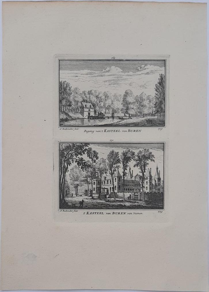 Abraham Rademaker - t Kasteel van Buren (1730), Antiek en Kunst, Kunst | Etsen en Gravures, Ophalen of Verzenden