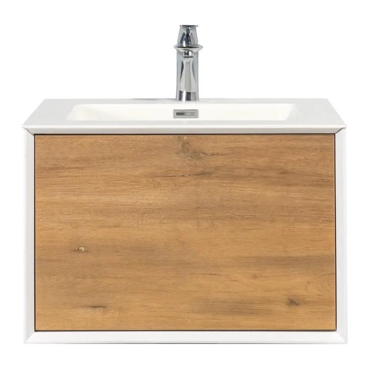 Badkamermeubel Fiona 60cm mat witte wastafel met eiken, Doe-het-zelf en Verbouw, Sanitair, Verzenden