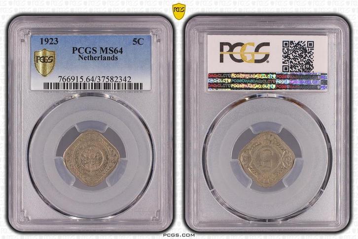 Koningin Wilhelmina 5 cent 1923 MS64 PCGS gecertificeerd, Postzegels en Munten, Munten | Nederland, Losse munt, 5 cent, Koningin Wilhelmina