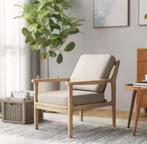 Loungestoel met Houten Frame – Linnenlook &amp; Kussens, Verzenden, Nieuw