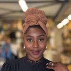 Lichtbruin hoofddoek - Headwrap van stretchy Jersey stof, Ophalen of Verzenden, Nieuw