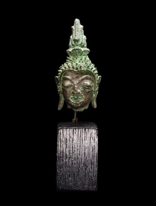 Oud-Aziatisch Bronzen Boeddhahoofd - Thailand -, Antiek en Kunst, Antiek | Overige Antiek