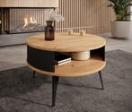 Meubella Salontafel rond eiken zwart 75cm | Metalen poten, Huis en Inrichting, Tafels | Salontafels, 50 tot 100 cm, Verzenden
