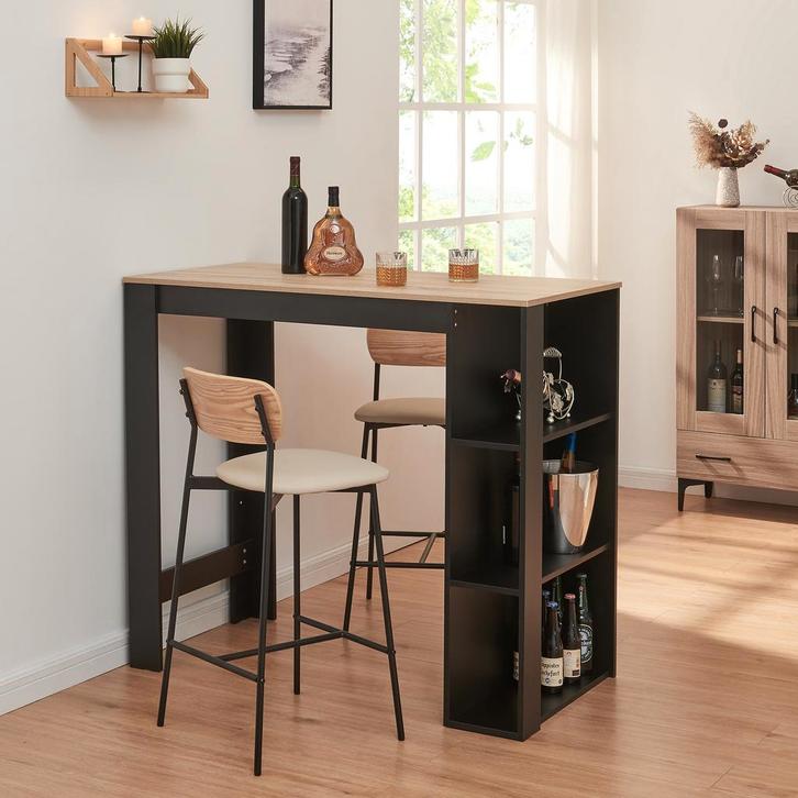 Bartafel Danderyd met 3 planken 120x60x105,5 cm zwart en eik, Huis en Inrichting, Tafels | Eettafels, Verzenden