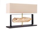 Tafellamp ROUSILIQUE 60cm Lampenkap beige teak hout naturel, Ophalen of Verzenden, Nieuw