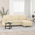vidaXL Driezitsbank met voetenbank 180 cm stof crèmekleurig, Huis en Inrichting, Banken | Bankstellen, Verzenden, 150 tot 200 cm